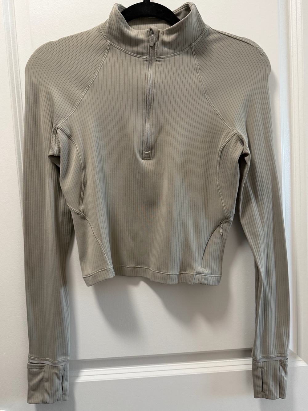 Lululemon It’s Rulu Ribbed Cropped half Zip in Riverstone Size 6 - Picture 2 of 5